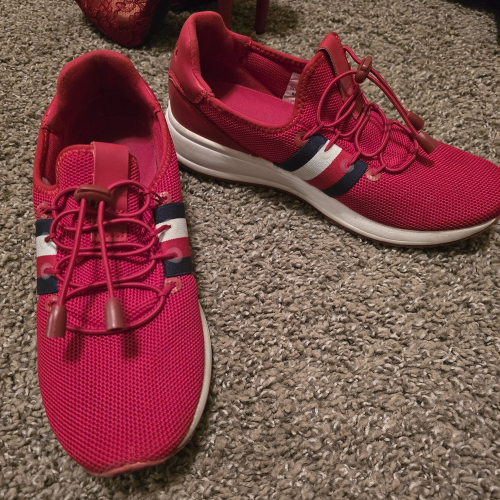 Tommy Hilfiger Red and White Sneakers